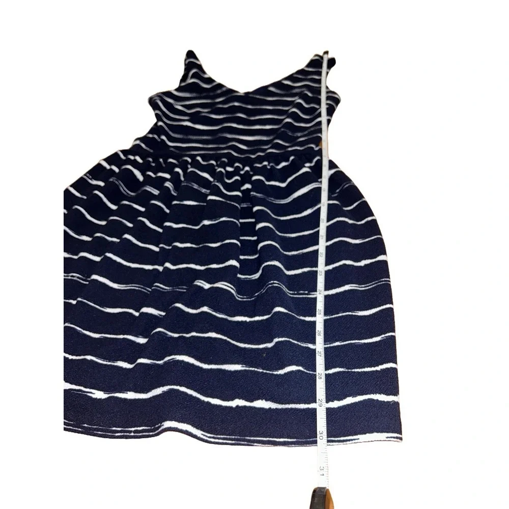 AQUA Navy Blue White Striped Sleeveless V-Neck Fit and Flare Mini‎ Dress Size S